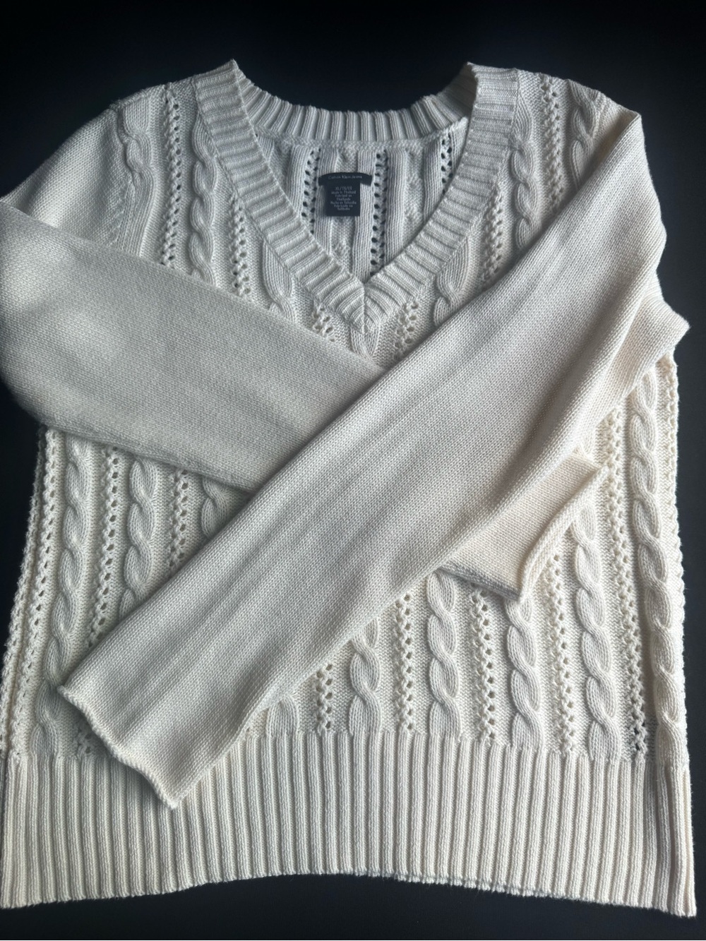 Calvin Klein Jeans Cream Cable-Knit V-Neck Sweater - Men